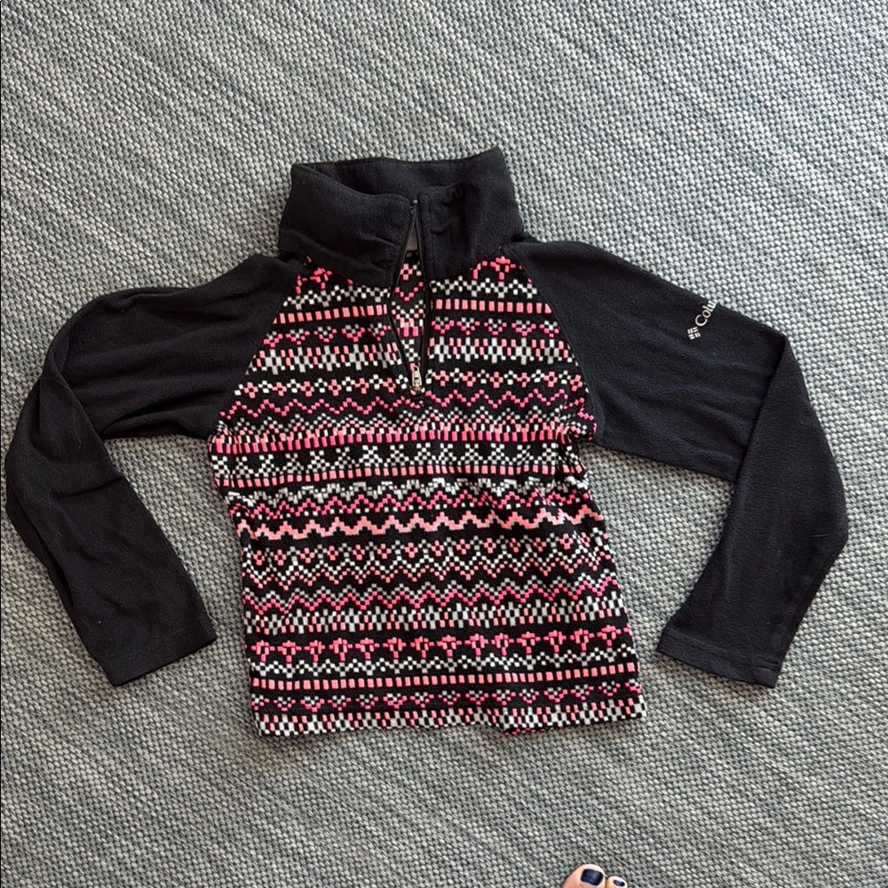 Columbia Black and Pink Geometric Fleece Pullover